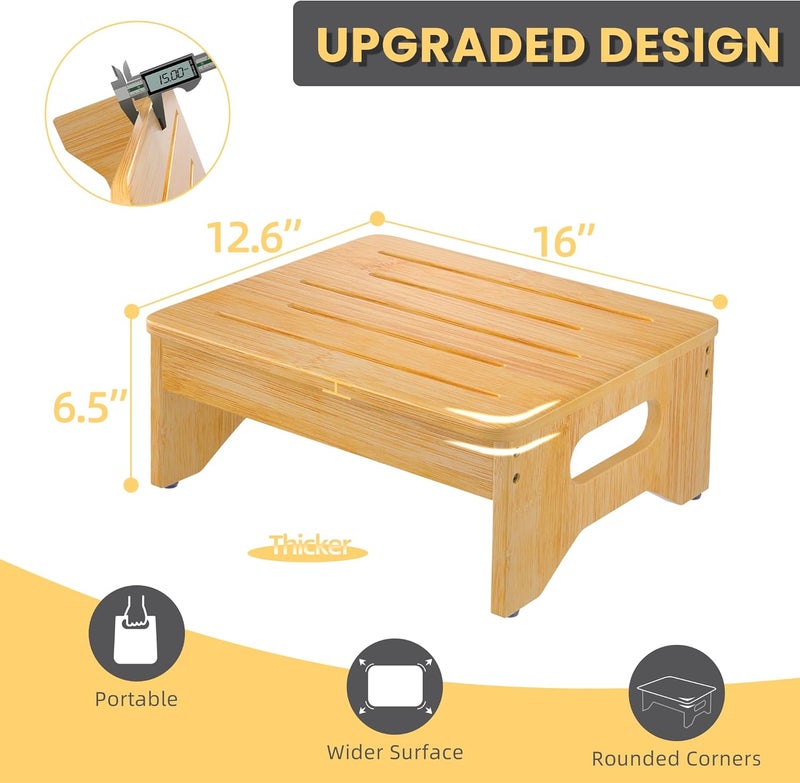 Hellojin Wooden Step Stool for Adults & Kids, Non-Slip Rubber Feet, 6.5 Inch High, Lightweight Small Step, 400 Lbs Capacity, Bed Step Stool for High Bed, Bathroom & Kitchen (Bamboo) - Image 3